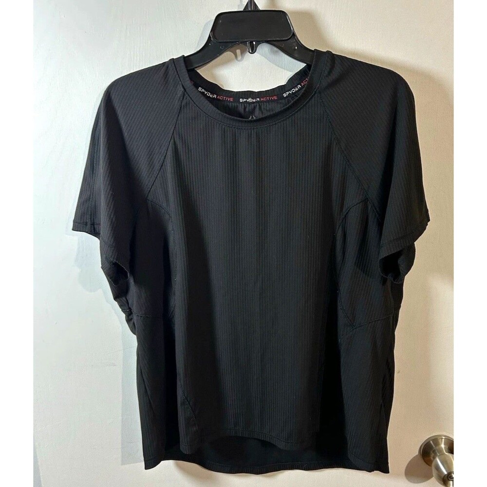 Spyder Active XL Women's Black Ribbed Stretch Crew Neck Raglan Tee